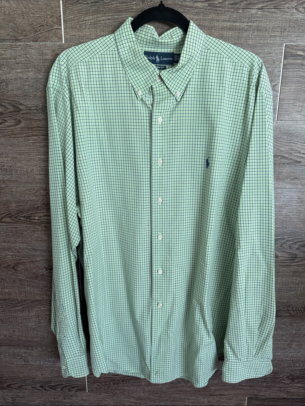 Ralph Lauren Light Green Check Button-Down Dress Shirt